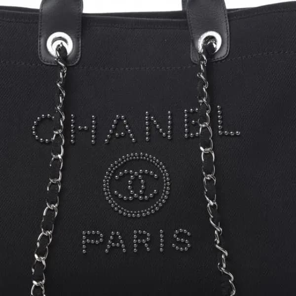 CHANEL  CANVAS MIXED FIBERS PEARL LARGE DEAUVILLE TOTE Code-054