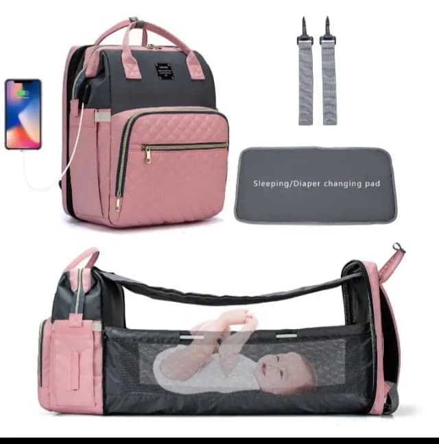 Lequeen Diaper Bag Baby Care Mummy Backpack 3 In 1 USB