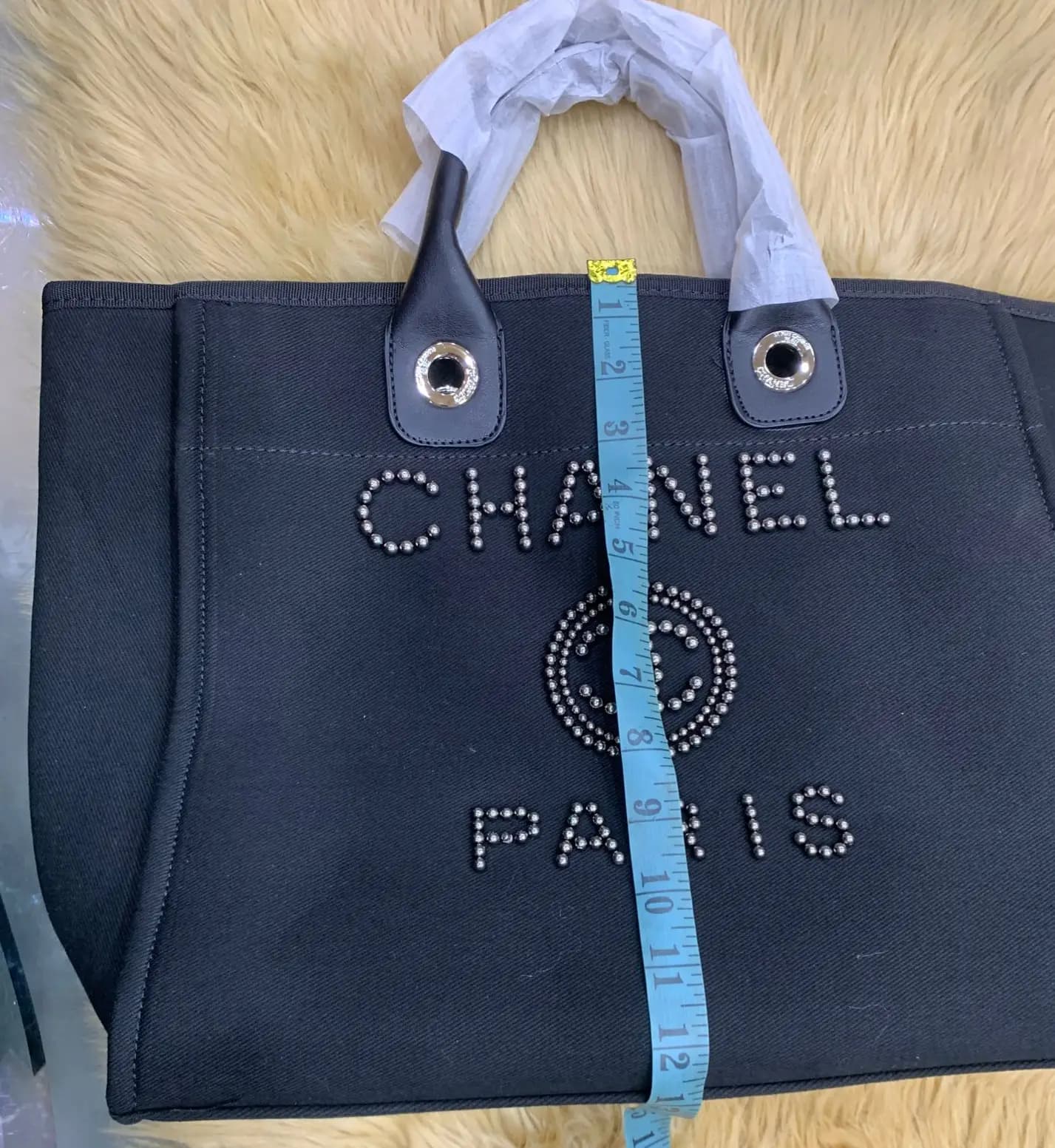 CHANEL  CANVAS MIXED FIBERS PEARL LARGE DEAUVILLE TOTE Code-054