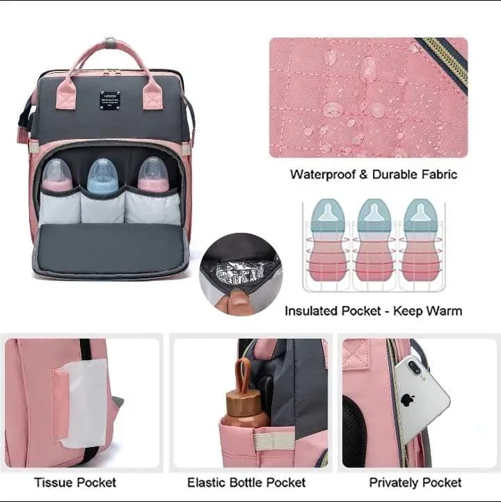 Lequeen Diaper Bag Baby Care Mummy Backpack 3 In 1 USB