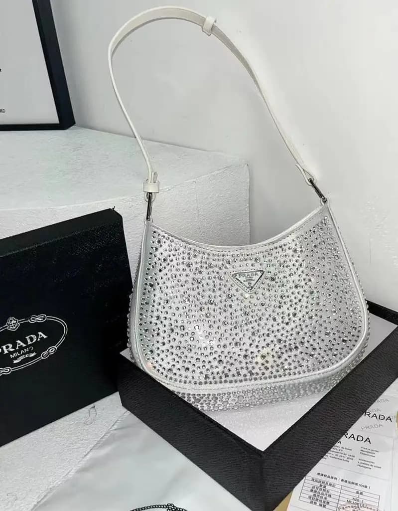 PRADA Cleo crystal-embellished shoulder bag Code-011
