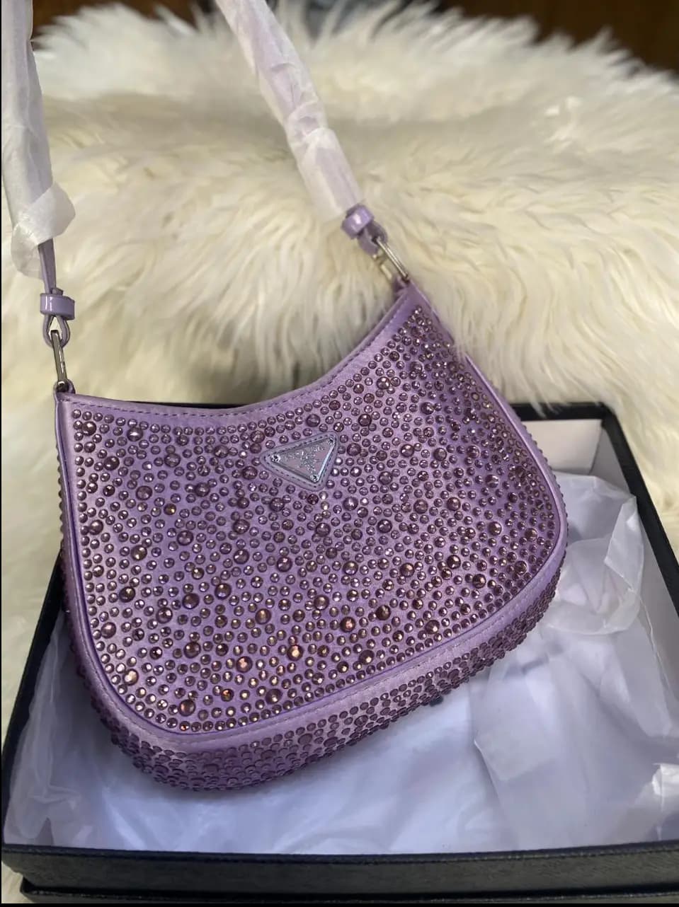 PRADA Cleo crystal-embellished shoulder bag Code-011