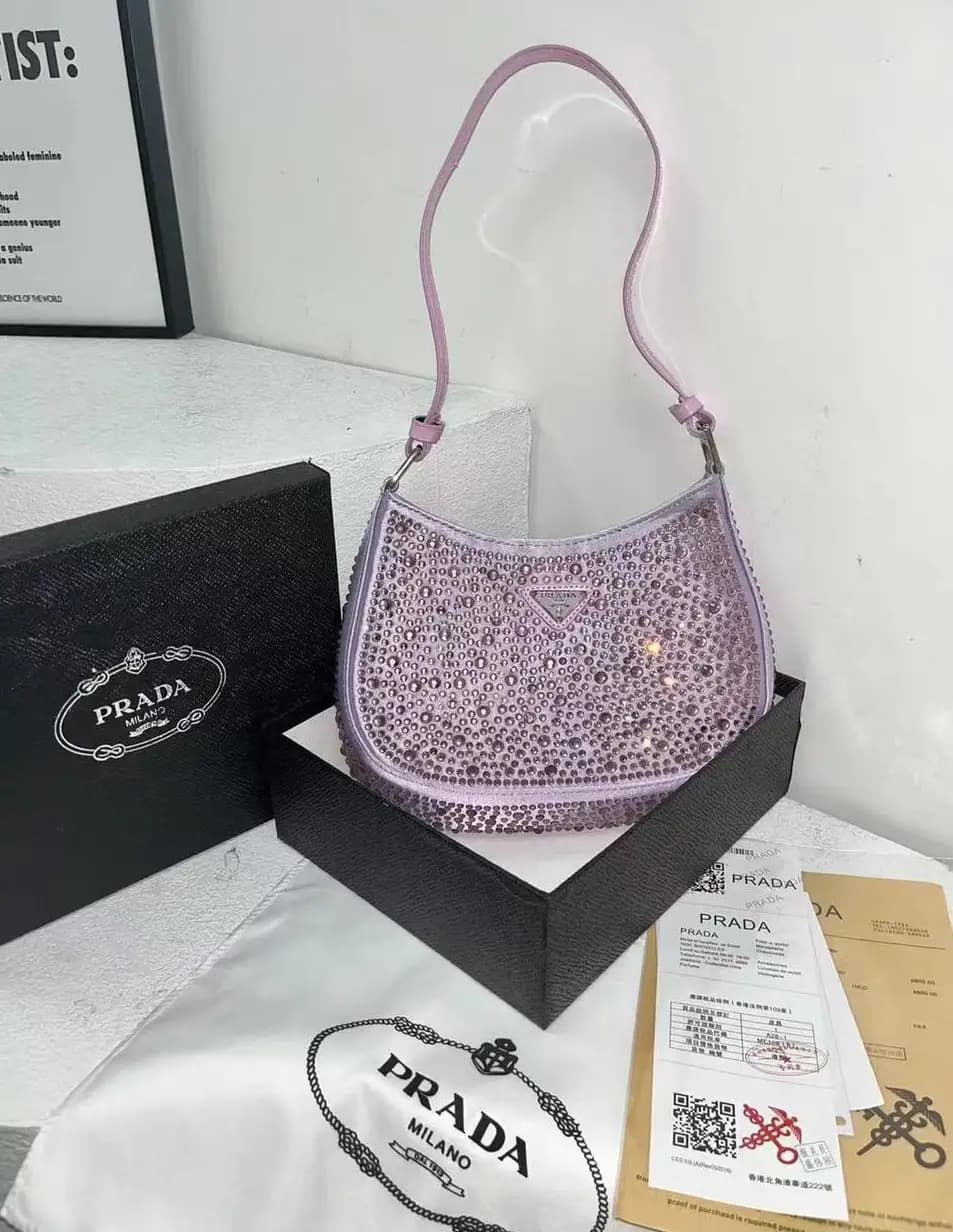 PRADA Cleo crystal-embellished shoulder bag Code-011