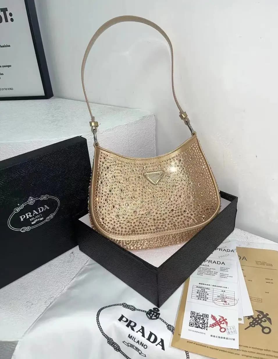 PRADA Cleo crystal-embellished shoulder bag Code-011