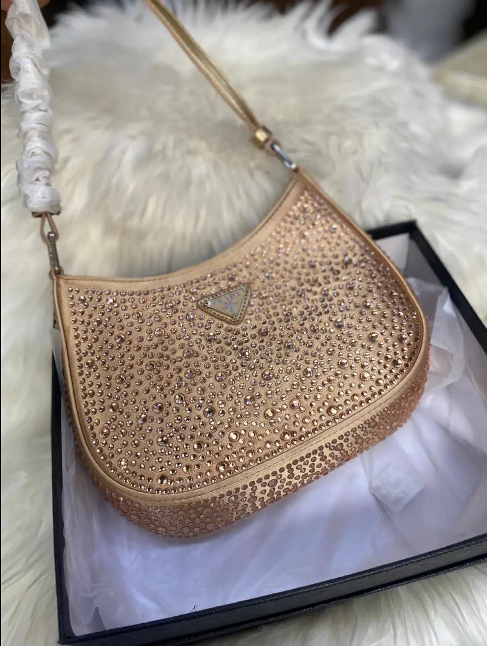 PRADA Cleo crystal-embellished shoulder bag Code-011