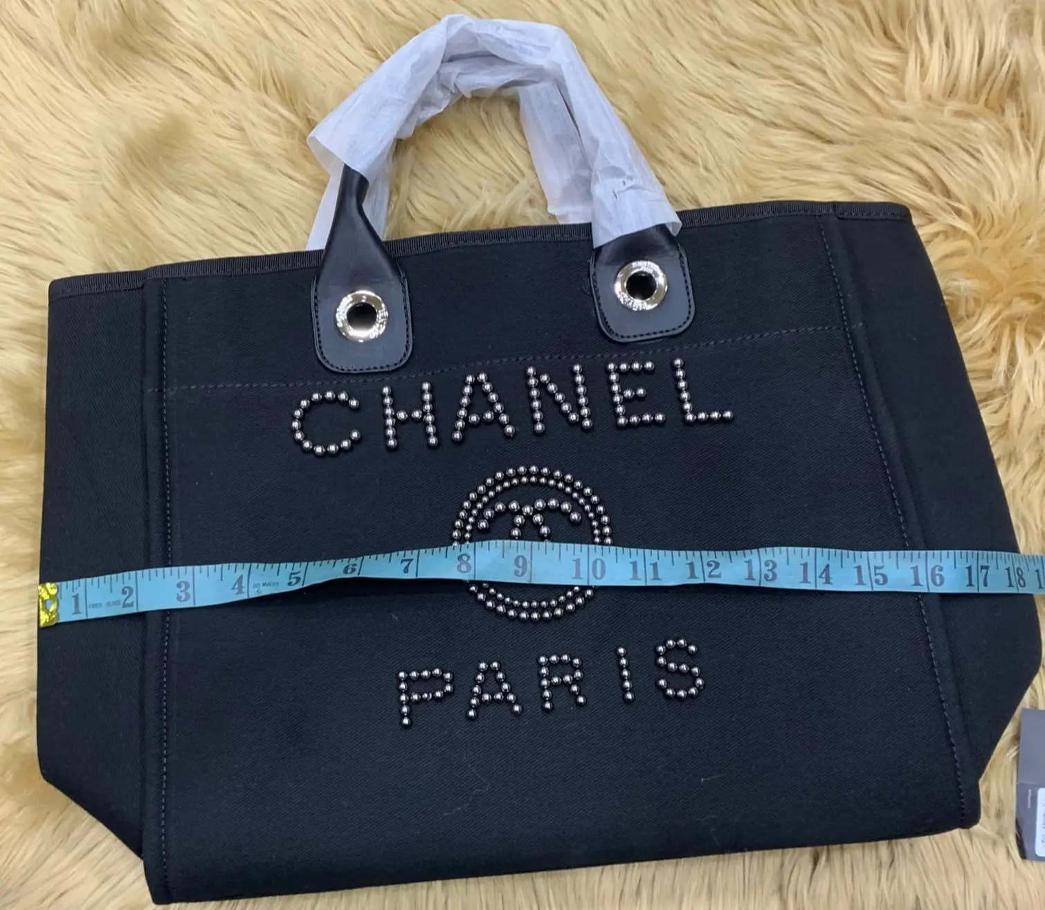 CHANEL  CANVAS MIXED FIBERS PEARL LARGE DEAUVILLE TOTE Code-054