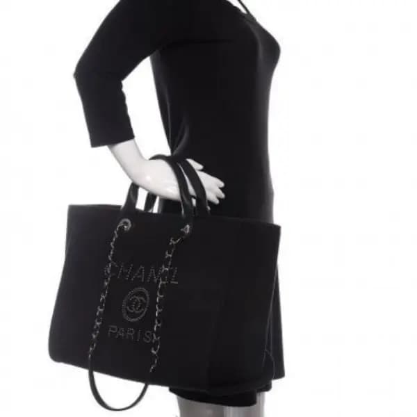 CHANEL  CANVAS MIXED FIBERS PEARL LARGE DEAUVILLE TOTE Code-054