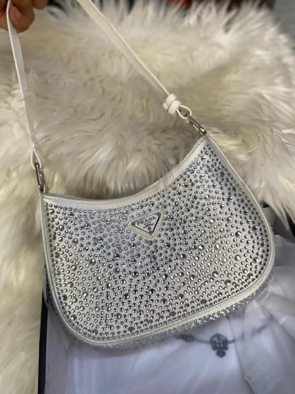 PRADA Cleo crystal-embellished shoulder bag Code-011