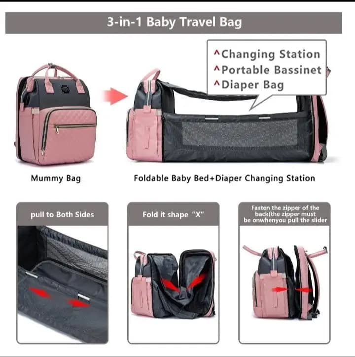 Lequeen Diaper Bag Baby Care Mummy Backpack 3 In 1 USB